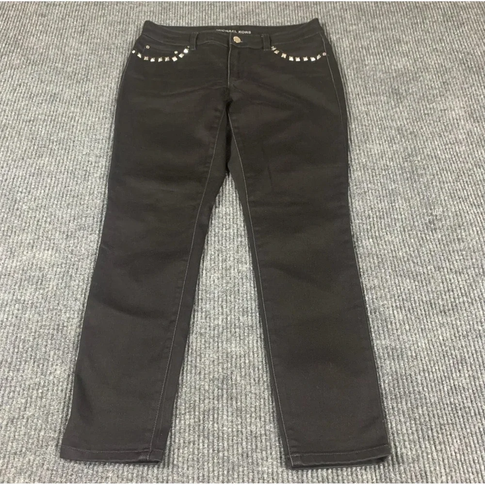 Michael Kors Jeans Womens 8 Black Skinny Studded Stretch Mid Rise Grunge 32x28
